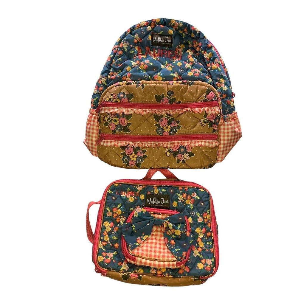 Matilda Jane Scholarly Me Floral Backpack And Lunch Box Gingham Floral Print!